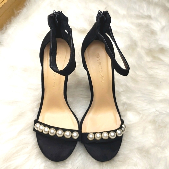Wild Diva Lounge Retro Pearl embellished strap High Heel Stiletto Sandal 5.5 - Picture 8 of 14